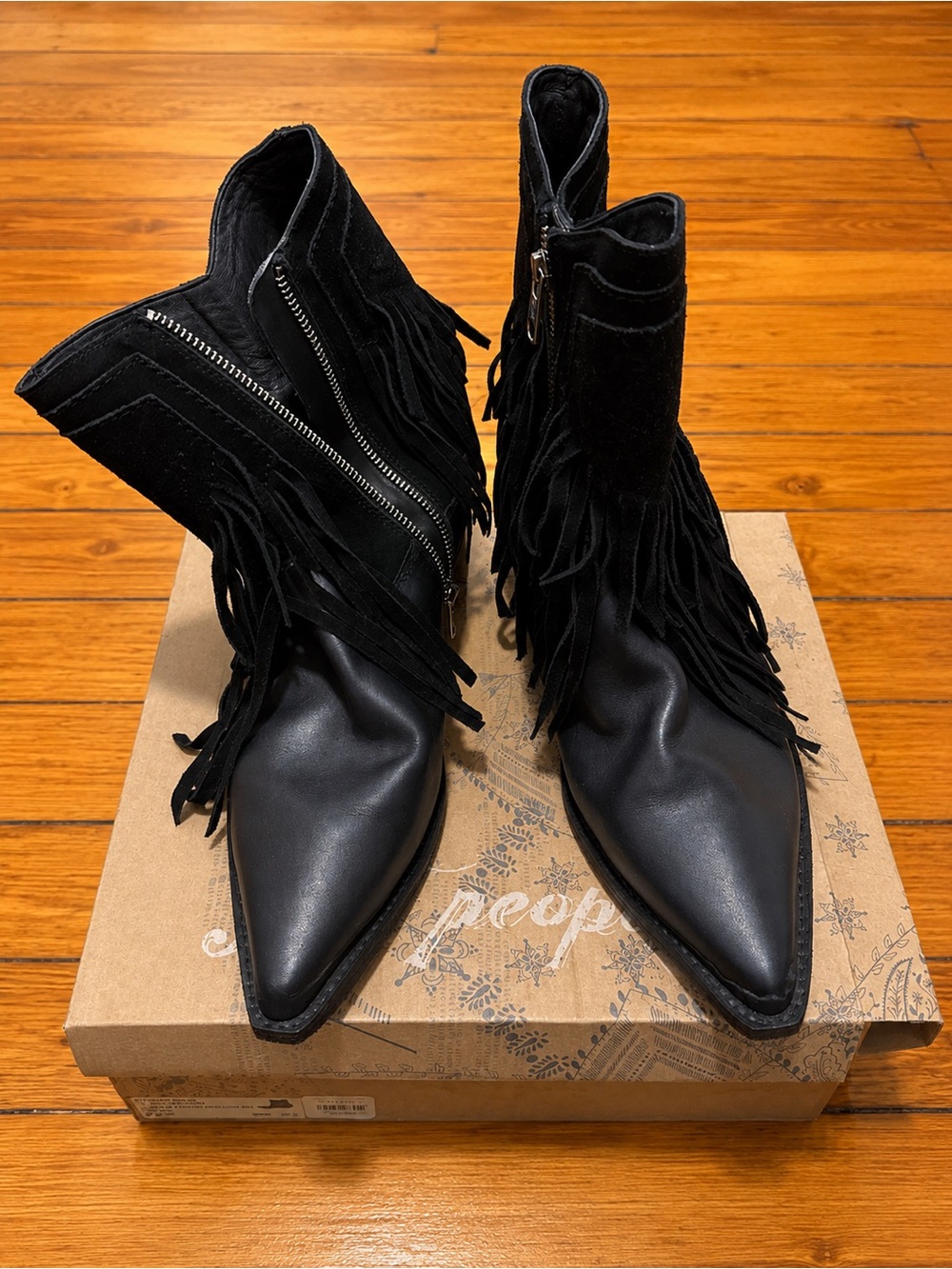 Free People Lawless Fringe Western Boots Black Size 38.5